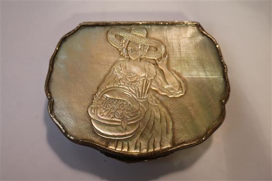 Seven horn, mother of pearl and lacquer objects of vertu, 18th - 20th century, largest 5 1/8in.